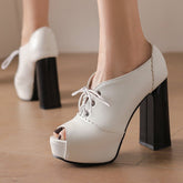 Cross-Strap Platform Peep-Toe High Heels